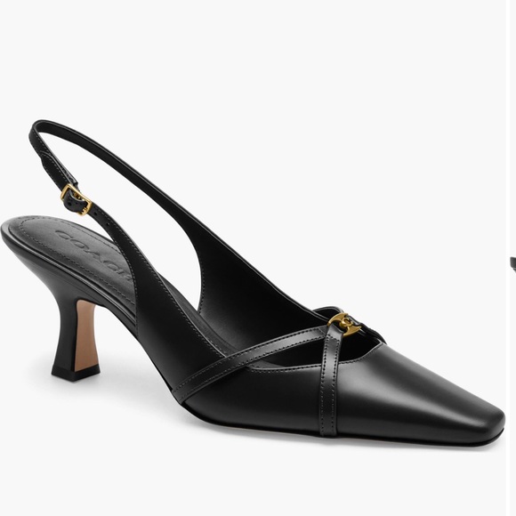 Coach Rowyn Slingback Kitten Heel Leather Black Pump Women’s Size 7.5 - Picture 1 of 12